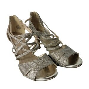 BANDOLINO HEELS PUMPS Marlisa Strappy Sandals Heels Bling Glitz Shoes 6.5 M Gold
